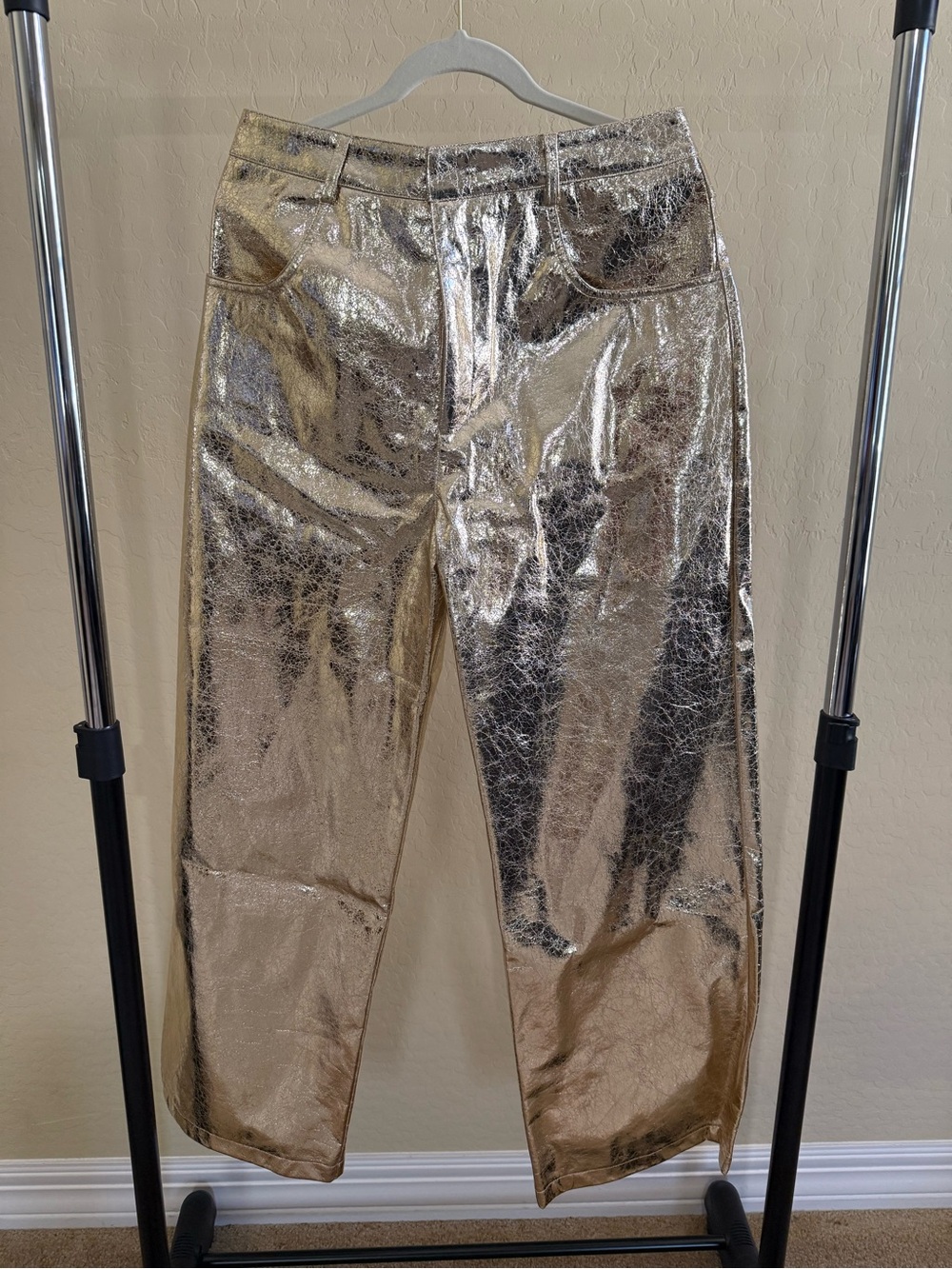 Metallic Gold Woman’s Straight-Leg Pants